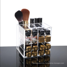 16-Section Lip Gloss Cosmetic Makeup Display Lipstick Acrylic Storage Box Brush Holder